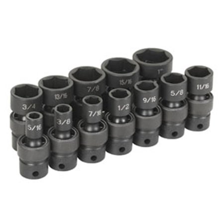 GREY PNEUMATIC Grey Pneumatic 1212U 0.38 in. Drive 12 Pc. 6 Pt. Standard Length Frac. Univ. Set GRY-1212U